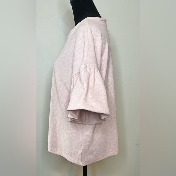 Express light pink textured spring summer blouse shirt short bell sleeves large - Picture 4 of 6